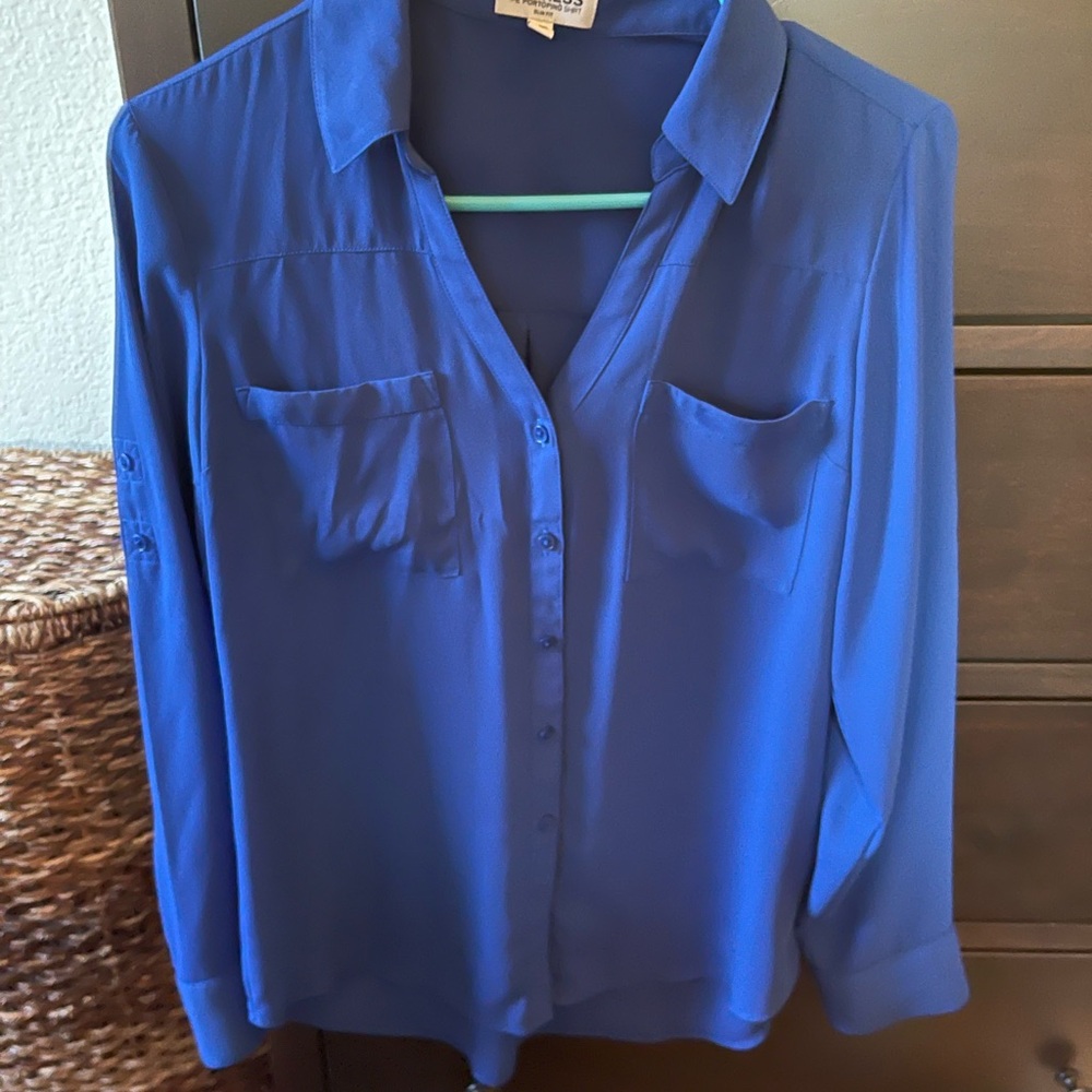 Express Women's Blue Button-Up Blouse